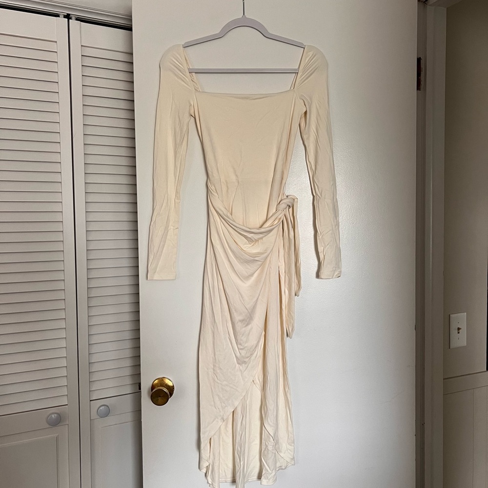 Wilfred Cream Long-Sleeve Wrap Midi Dress